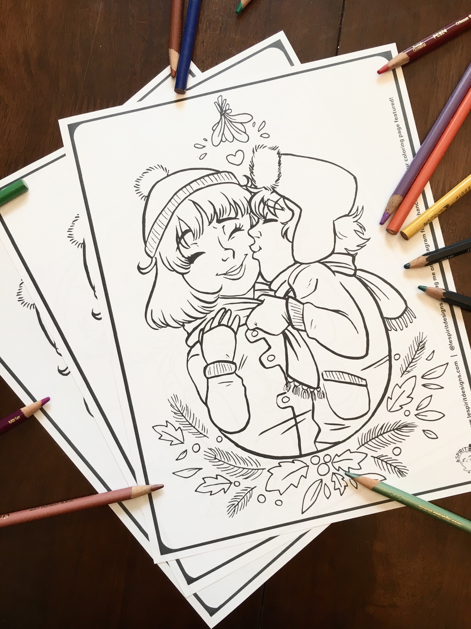 “Under the Mistletoe” – 2018 Christmas Coloring Page – Le Spirit Designs